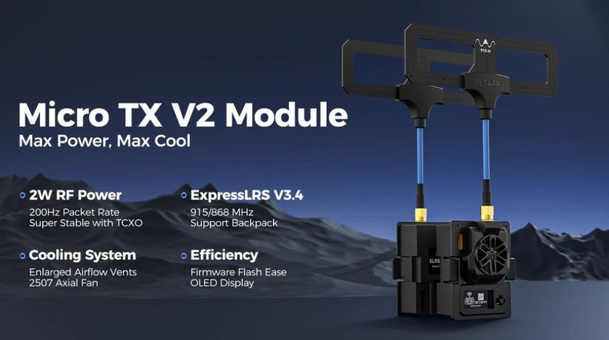 Зовнішній радіомодуль BETAFPV Micro TX V2 ELRS 915 МГц 2W  39390997 фото