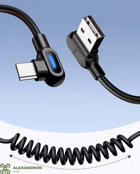 Шнур пружинка USB Type-A / USB Type-C, 1м, 6А 35236571257523544 фото