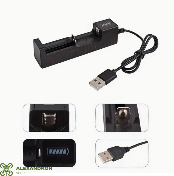 USB-зарядний пристрій для 18650 літій-іонних акумуляторів з LED-індикатором на один або два елементи 56756569098089091 фото