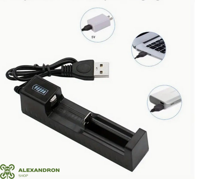 USB-зарядний пристрій для 18650 літій-іонних акумуляторів з LED-індикатором на один або два елементи 56756569098089091 фото
